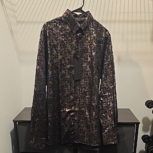 Men's Abstract Print Shirt - Black and Brown